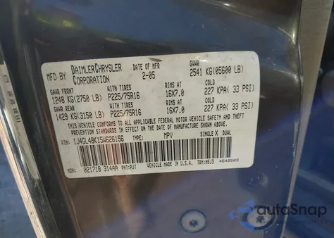 2005 Jeep Liberty Sport из США, поврежденный, VIN 1J4GL48K15W626156